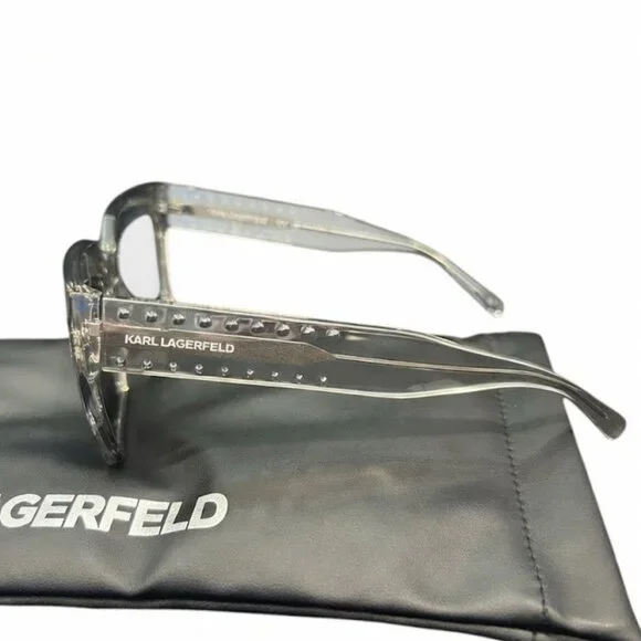 NWT Karl Lagerfeld Crystal Square Sunglasses + Padded Designer Case - Picture 2 of 4